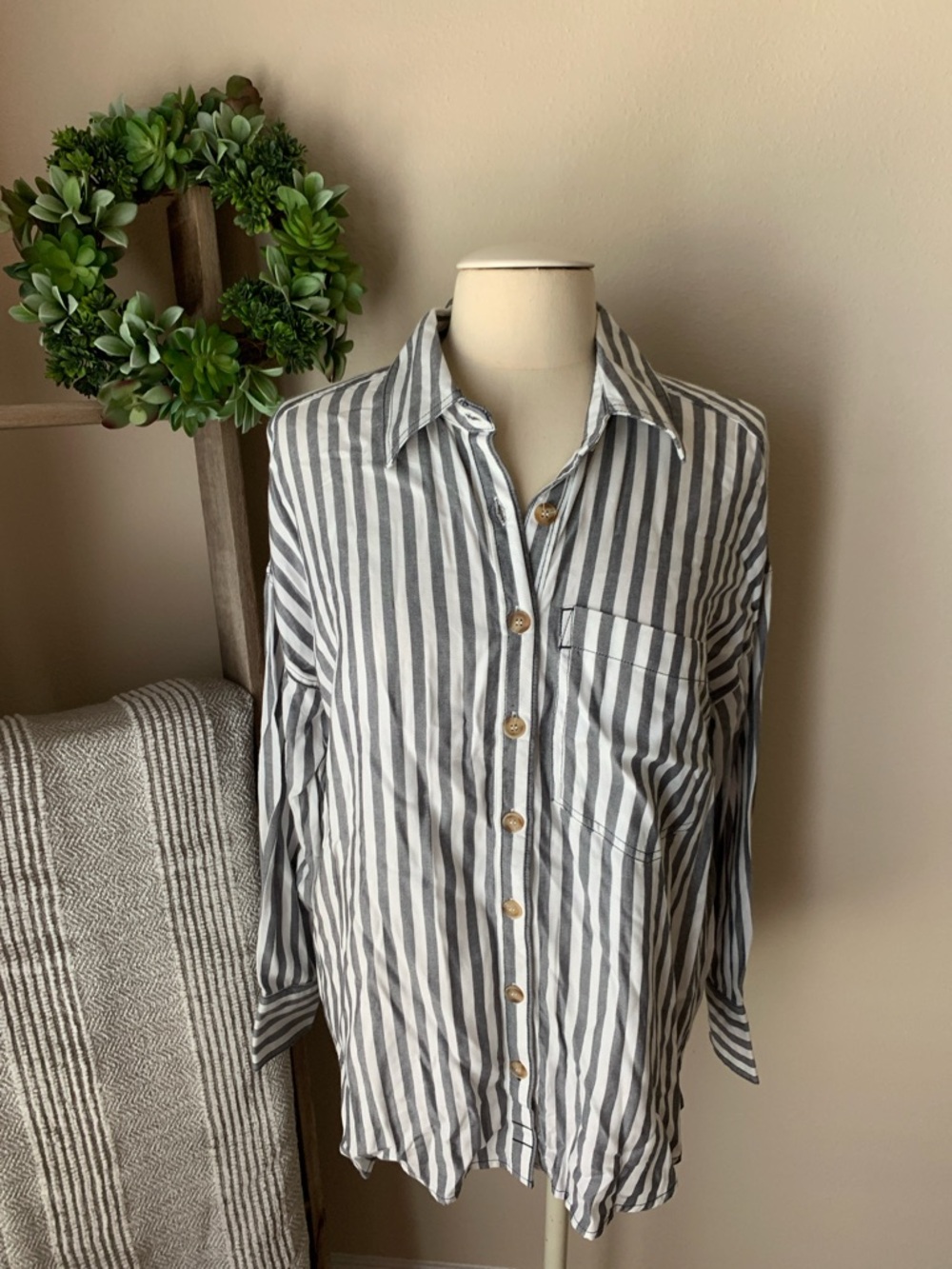 blu pepper oversized striped button down | NWT